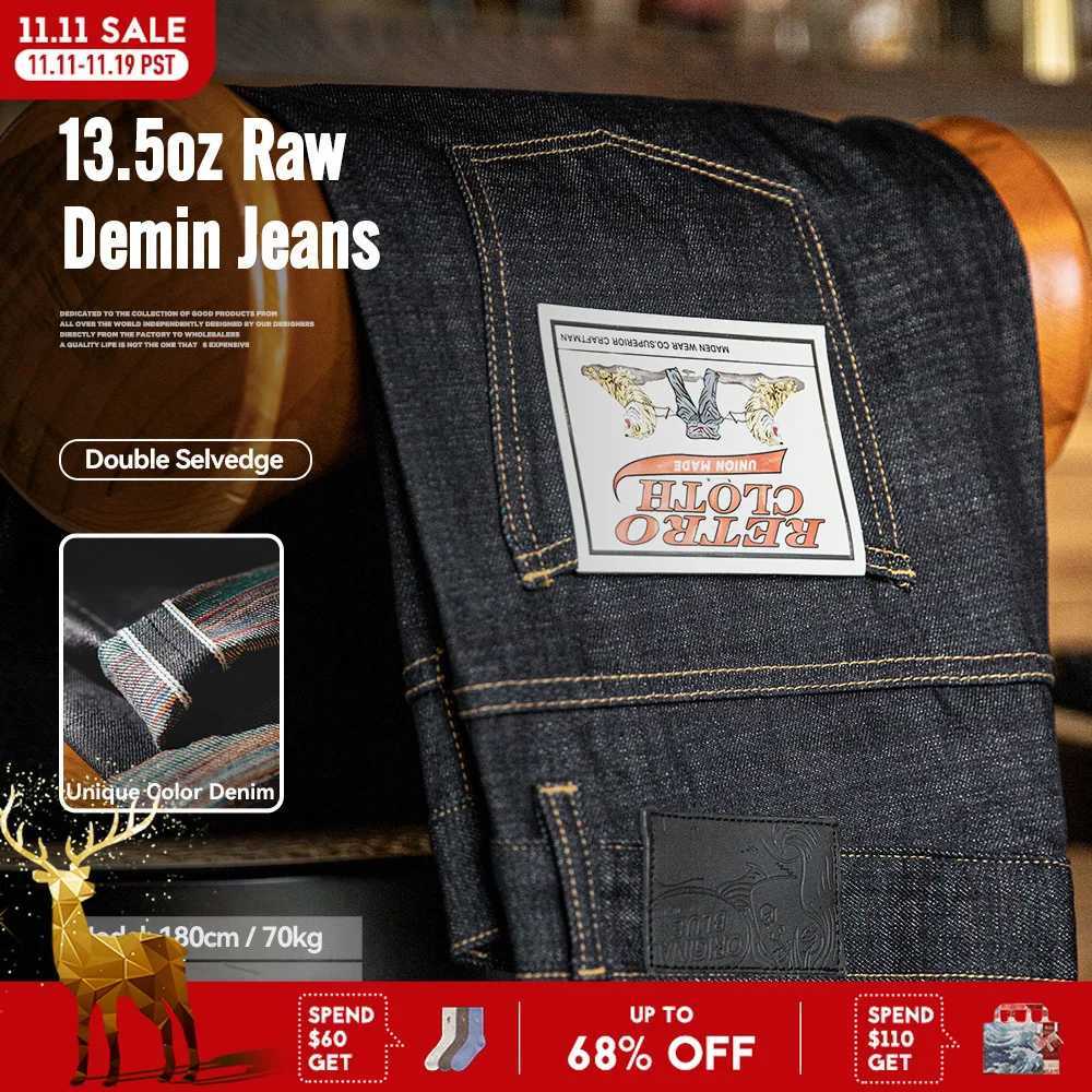 Maden Vintage 135oz Heavyweight Colored Selvedge Raw Denim Jeans Cotton Straight Denim Pants Mens Blue Zipper Fly TrousersW251117
