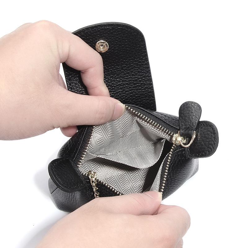 Women's exquisite small wallet solid color fashionable zipper short coin wallet soft leather real leather lychee pattern keychain designer wallet - view 4