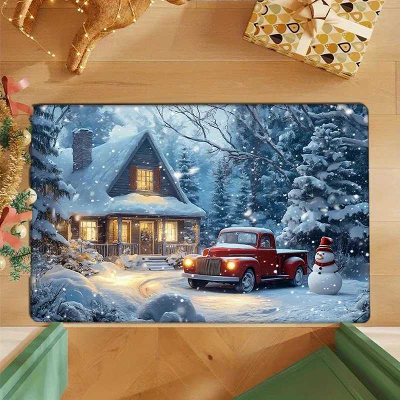 Flannel Thickness Mat - 1pc Door Mat Winter Christmas Snow Scene Non-Slip Mat Comfortable Floor Mat Merry ChristmasM251117