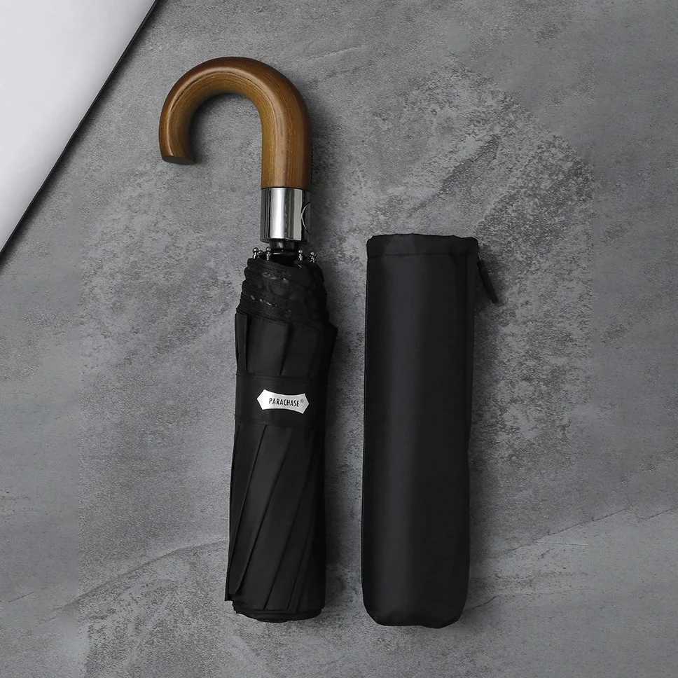 Wooden Hook Handle Clear Umbrella Automatic Business Men Big Umbrella Rain Women UV Parasol Sun Umbrella 10K Windproof C251117