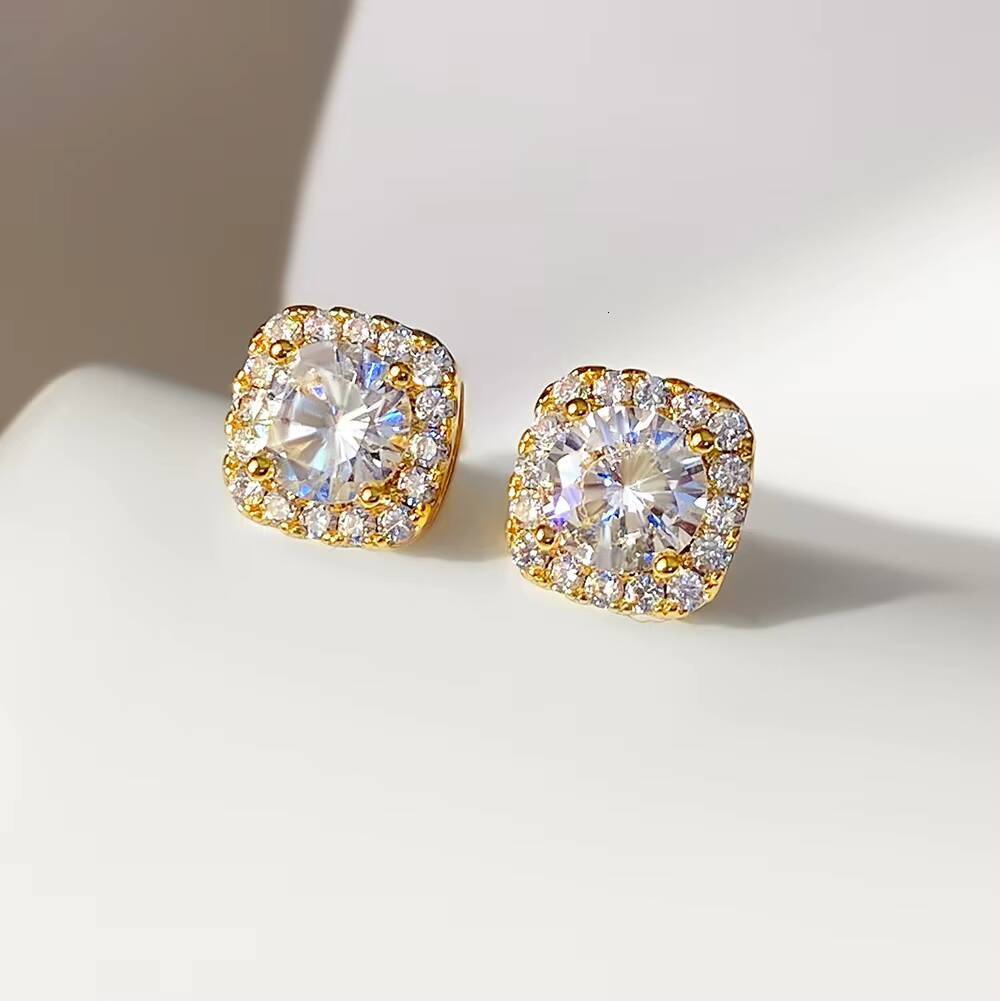 Custom Unique Style Fine Jewelry Halo Style 925 Sterling Silver CZ Statement Gold Plate Cute Stud Earrings 925 Silver Jewelry