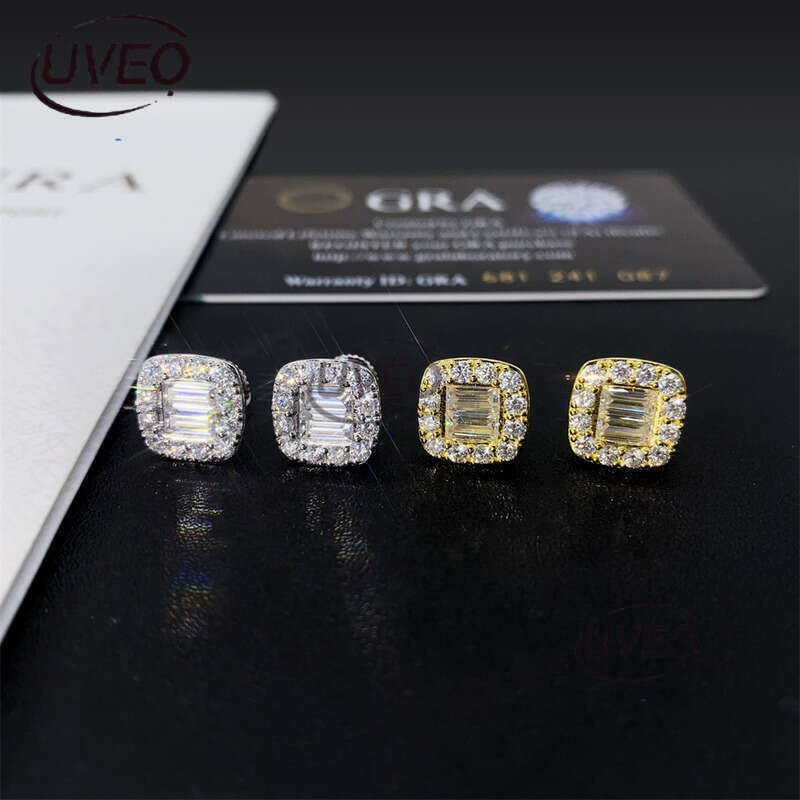 Iced Out Sterling Silver 925 VVS Jewelry Gold Earrings Moissanite Hiphop Pass Diamond Tester Round Cut Mens Fashion Women Gift