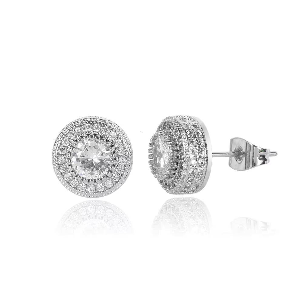 Moissanite Wholesale Fine Jewelry Earrings for Men Hip Hop Style Bling Gold Plated Round CZ Zircon Diamond Stud Earrings