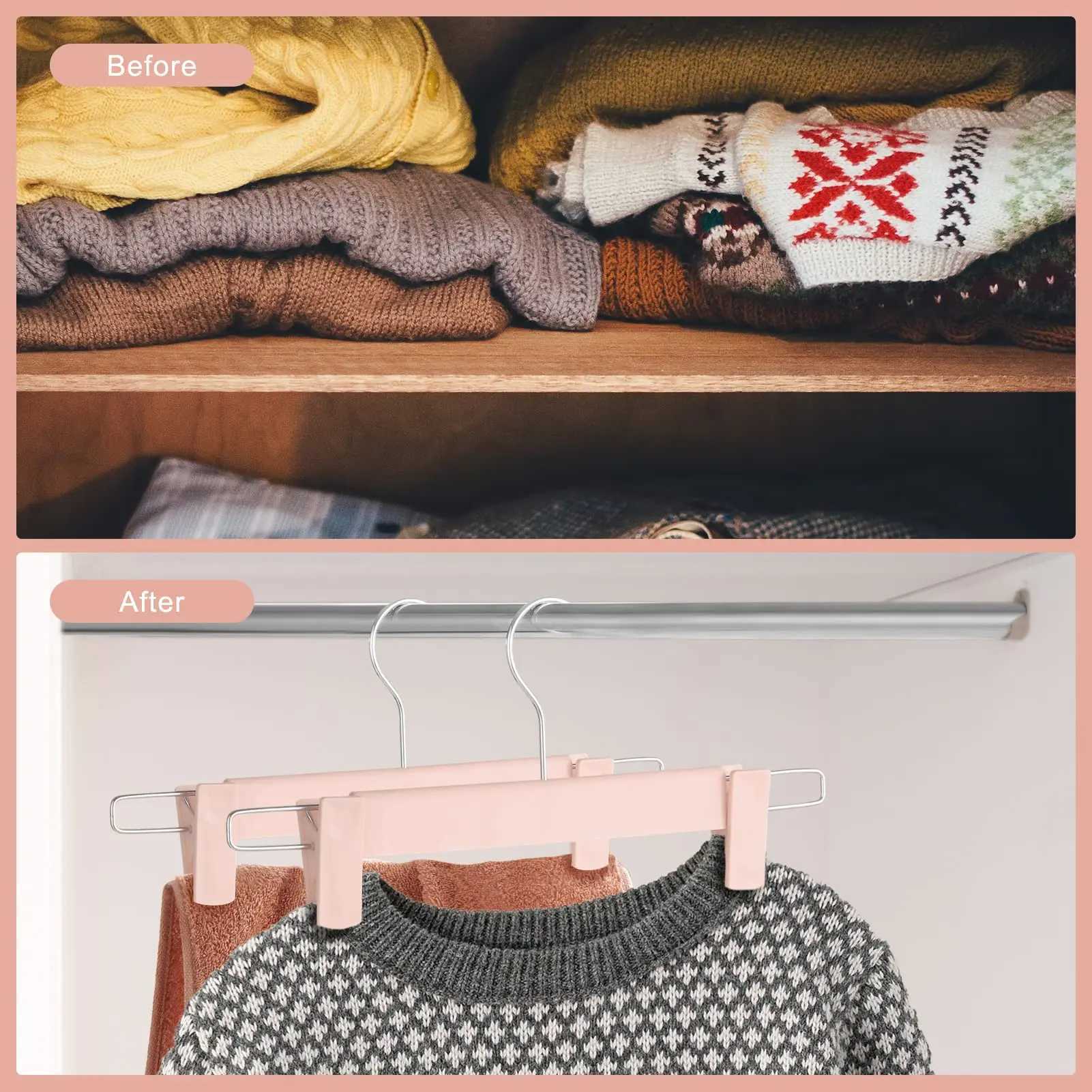 10 Pack Pants Hangers with Adjustable Non-Slip Clips Anti-Rust Hanging Hook for TrouserSkirtsJeansClothes Hangers C251117