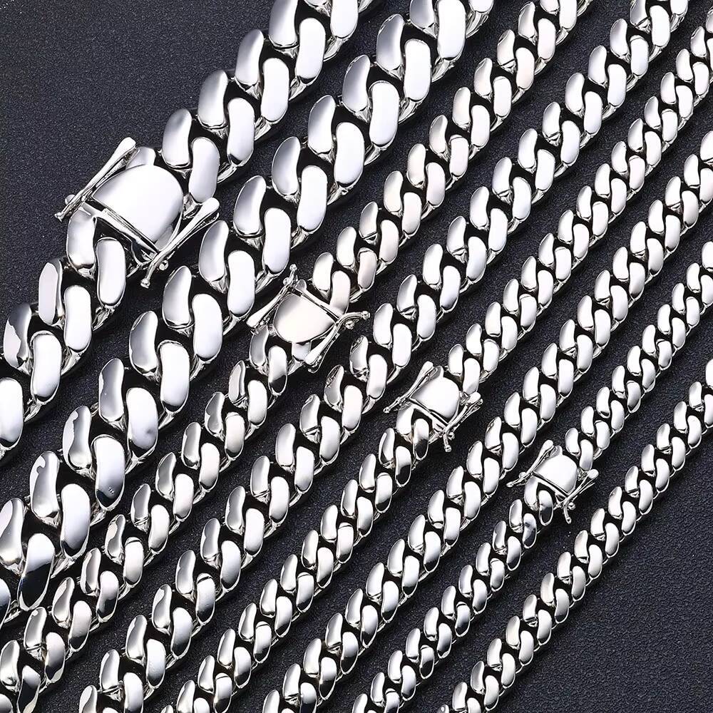 Moissanite Customizable White Gold Plated Cuban Chain Bracelet Hip Hop Jewelry Smooth Cuban Link Chain for Women Gift Party