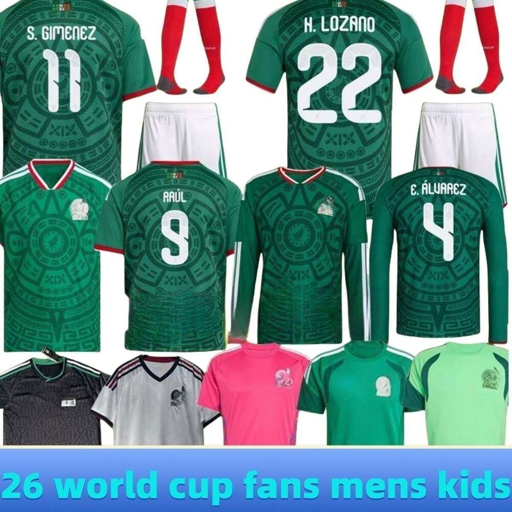 Green Mexico jersey 2026 World Cup soccer jerseys Kit soccer jerseys home away A. VEGA C. HUERTA L. ROMO RAUL football shirts fans men kids kit set Third goalkeeper 4XL