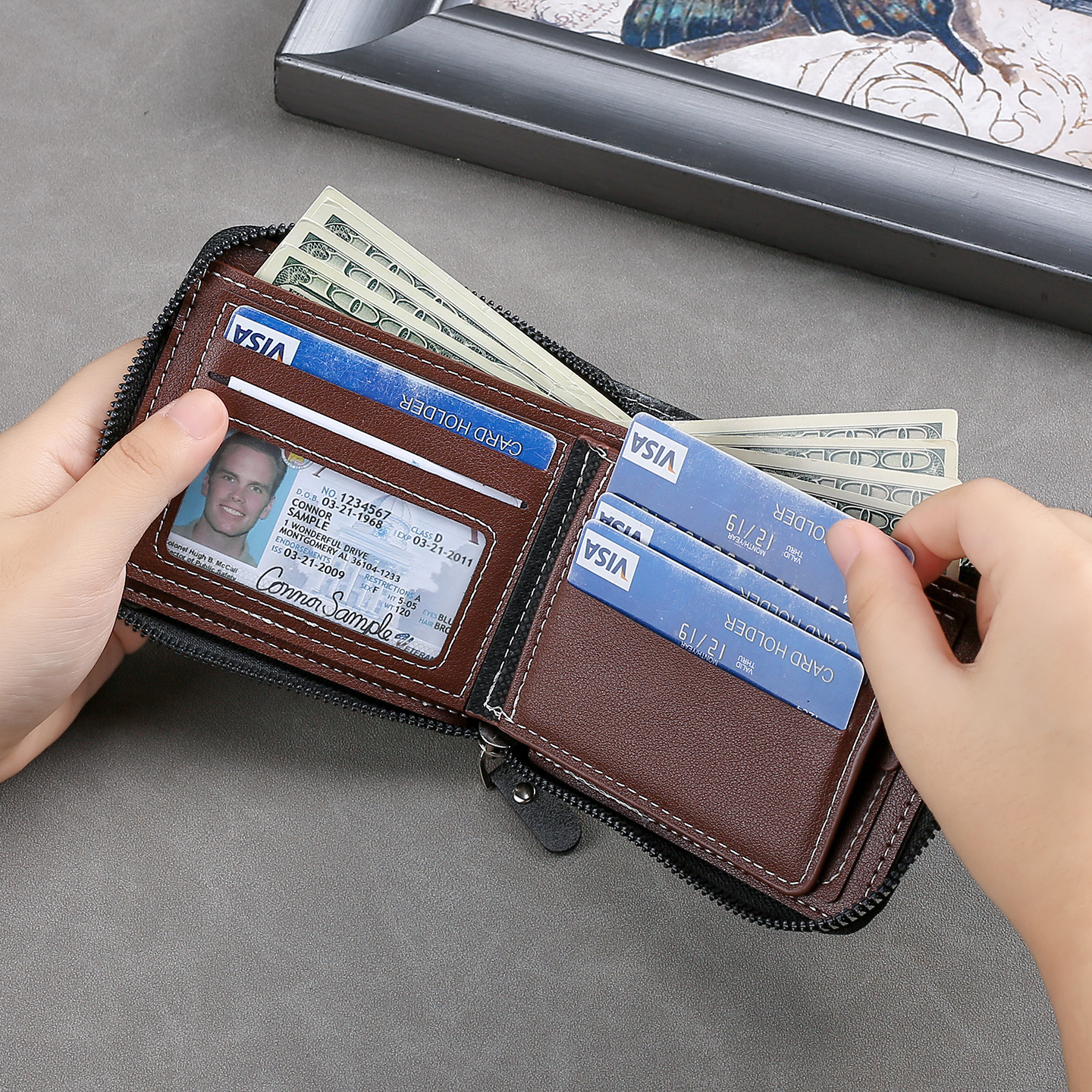 Christmas luxury gift fashionable square bag coin wallet retro zipper short classic men's handsome wallet British style designer wallet