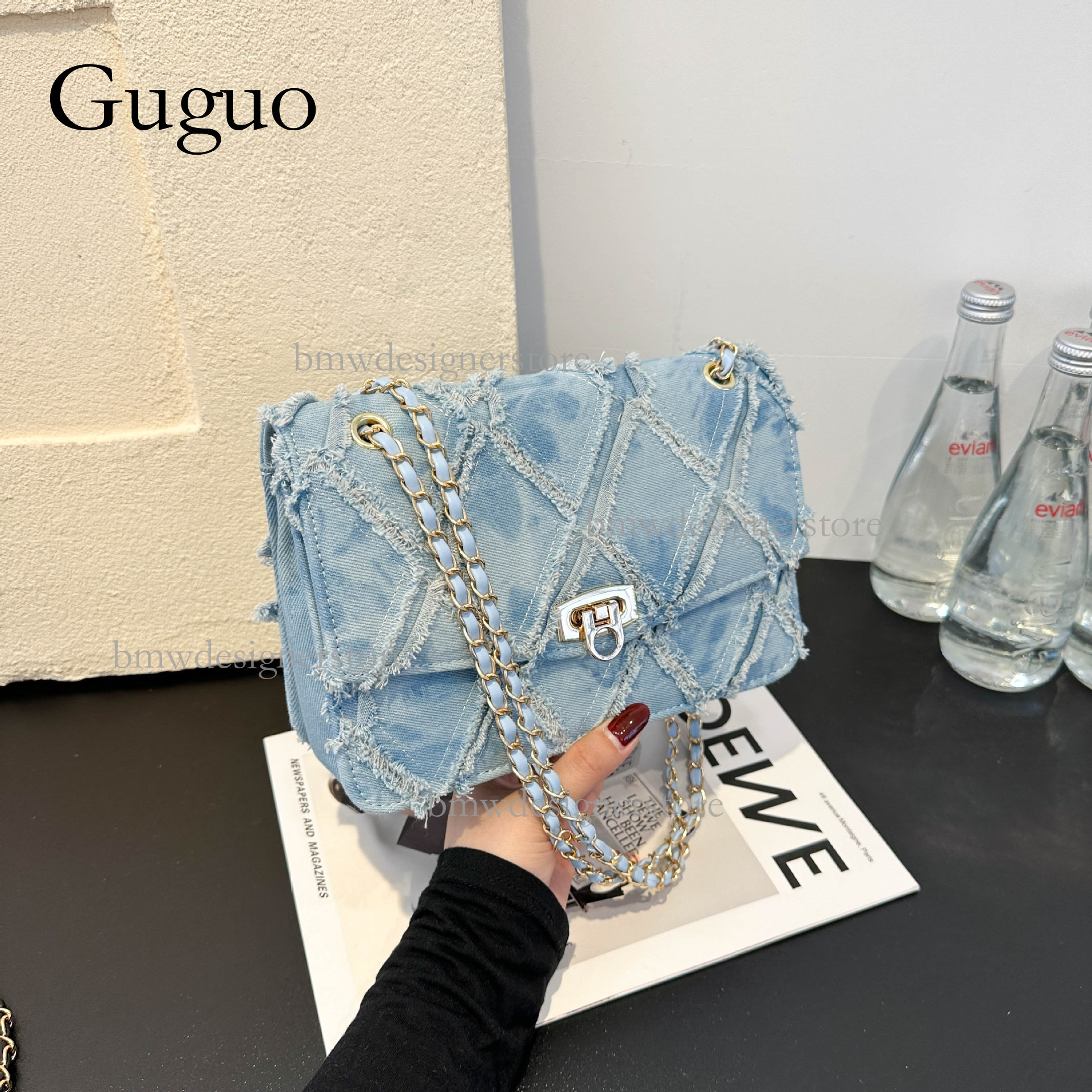 Guguo Designer Likes Wide Tie Dye Women's Denim Single Shoulder Bag, Stylish And Versatile, Large Capacity Luxury Commuter Crossbody Bag, Metal B