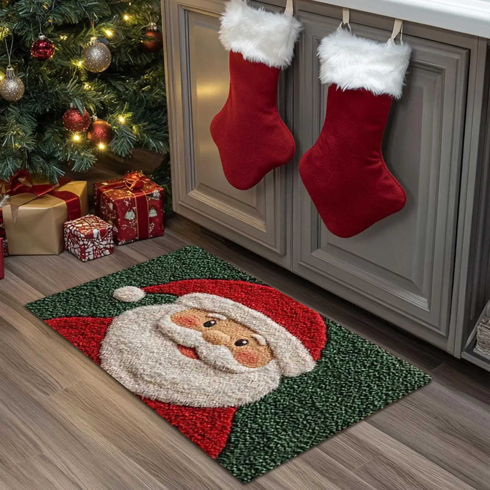 Christmas Bath Mat 80x50cm Santa Claus Anti-Slip Bathroom Rug with Fast Drying Washable for Holiday Home DecorM251117