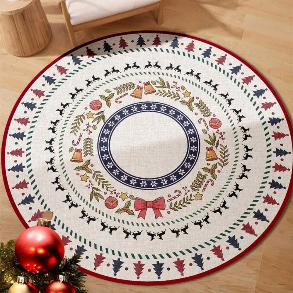 Christmas Round Rug with Reindeer Tree Festive Non-Slip Holiday Decor for Living Room or HomeM251117
