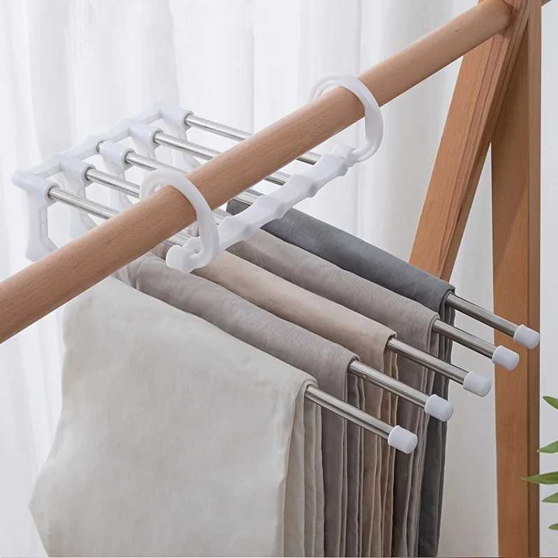 5In1 Magic Trouser Rack Hangers Stainless Steel Folding Pant Rack Tie Hanger Shelves Bedroom Closet Organizer Wardrobe Storage C251117