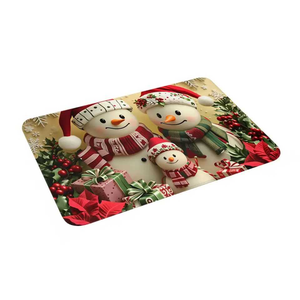 Winter Snowman Christmas Print Floor Door Kitchen Bathroom Mats Anti-Slip Outdoor Doormat Garden Entrance Carpet RugM251117