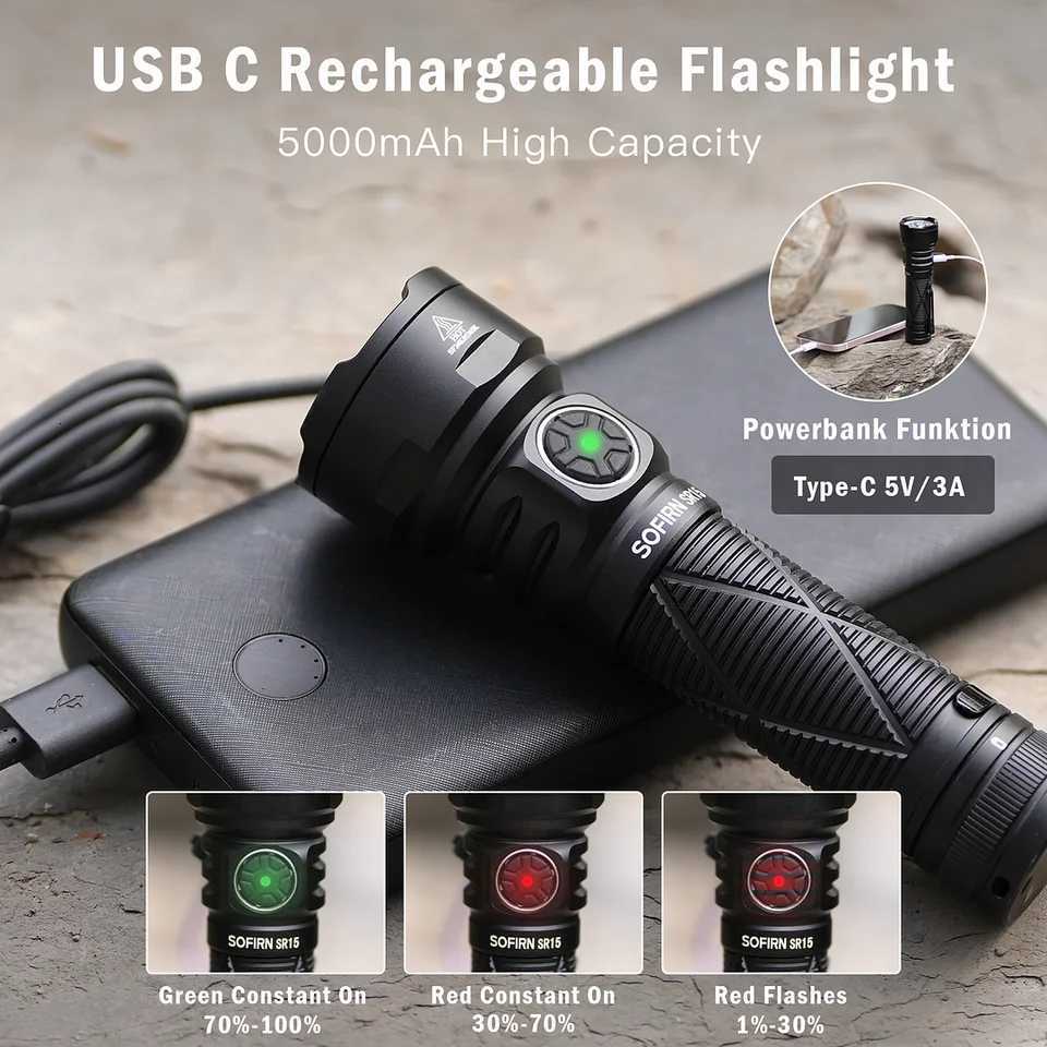 SOFIRN SR15 Rechargeable Flashlight 4500lm Super Bright Long Beam Distance EDC Torch for Camping Fishing M251117