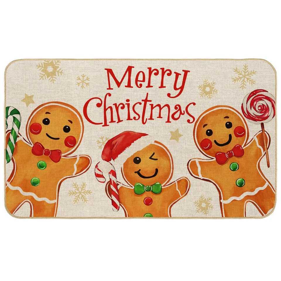 VIKAMA Merry Christmas Doormat Cartoon Gingerbread Man Floor Mat Anti-Slip Bathroom Absorbent Carpet Home DecorationM251117