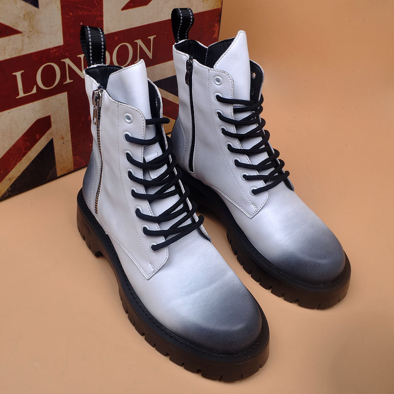 italian mens fashion punk nightclub dress boots black white shoes handsome cowboy platform boot New high top