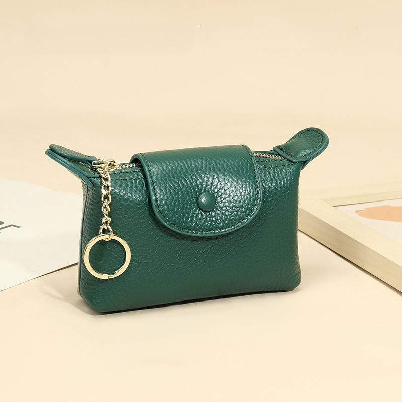 Women's exquisite small wallet solid color fashionable zipper short coin wallet soft leather real leather lychee pattern keychain designer wallet - view 6