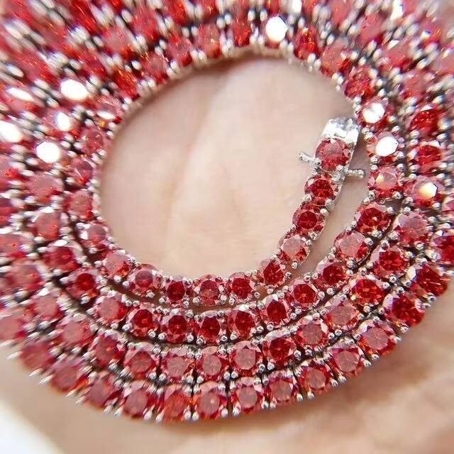 Customized 925 Silver Red Blue Green Black Pink Rainbow Diamond Tennis Chain Bracelet Colorful Moissanite Tennis Necklace
