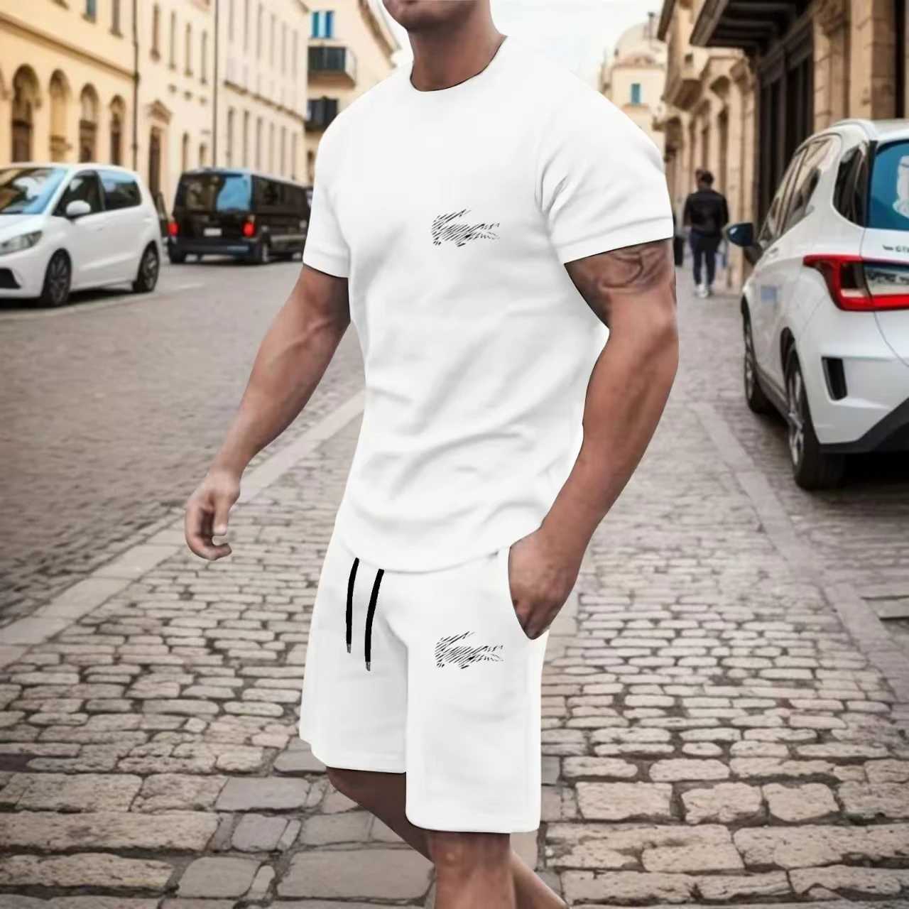 2015 Summer Fashion Printed Mens Shorts Set Mens Fast Drying Breathable Sports Set Short Sleeve T-shirt Set Mens Jogging Set Z250417