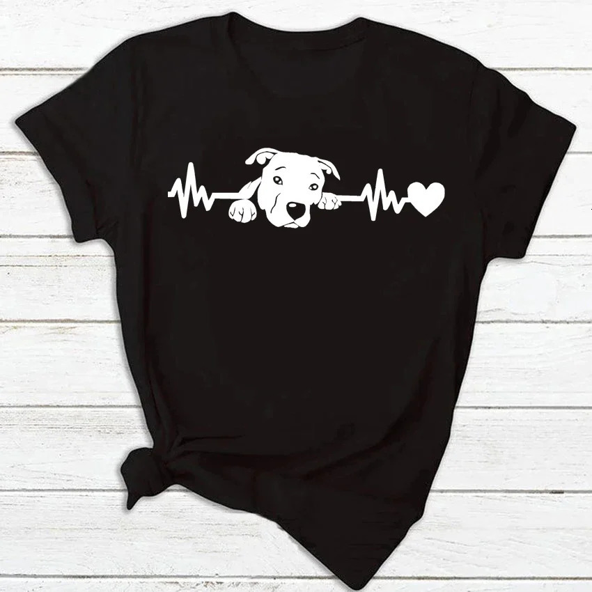 Plus Size Women Dog Heartbeat Print T-shirt Funny 90s Print T Tee Fashion Tshirt for Female Red Shirt Clothes Tops 250417