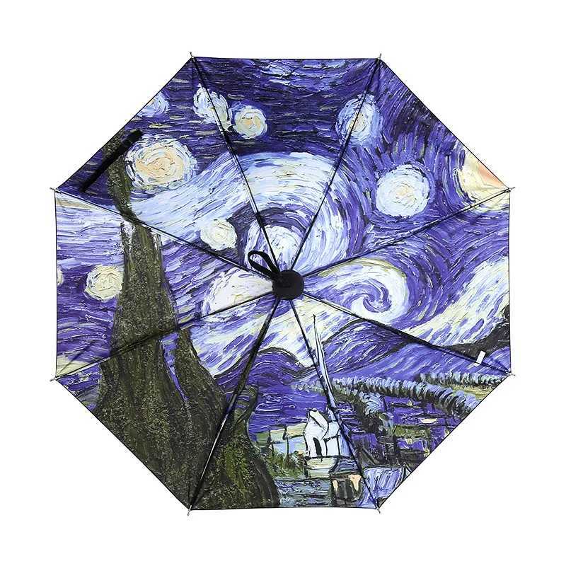 Van Gogh Art Painting Umbrella Women Men Sun Paraguas Anti UV Vinyl Fold Rain Umbrellas Outdoor Parasol For Gifts C251117