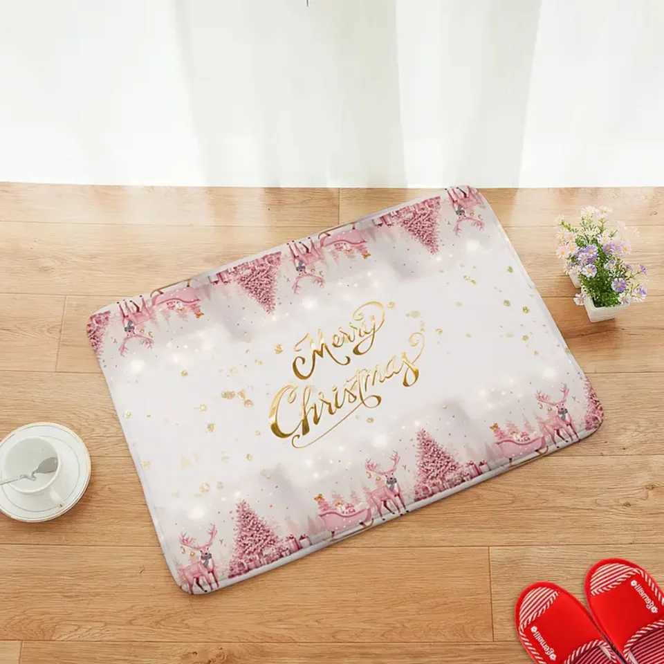 VIKAMA Pink Christmas Doormat - Minimalist Anti-Slip Snowflake Design Suitable for Indoor/Outdoor Entryway Bathroom DecorM251117