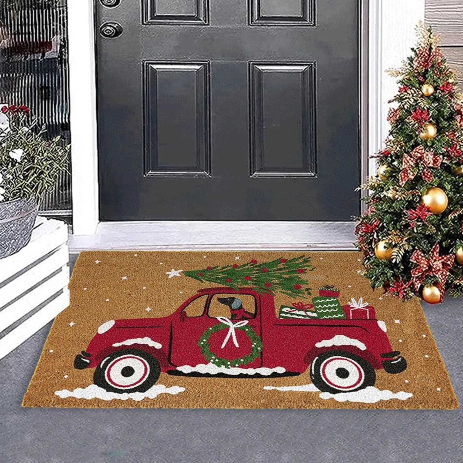 Christmas Doormat Car Pattern Welcome Mat Non Slip Washable Winter Backing Carpet Entrance Rug Home Party Christmas DecorationM251117