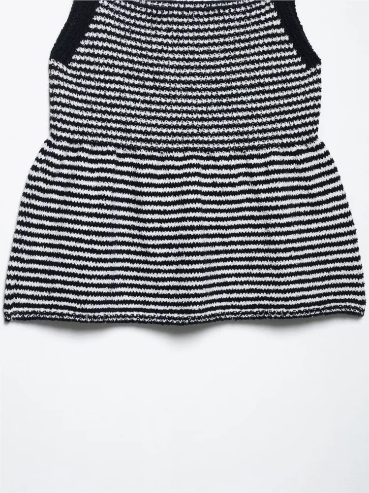 Knit Striped Peplum Top Women Sexy Backless Waistcoat Elastic Lady Tank Top Thin Shoulder Strap Female Flared Hem Tops 250417