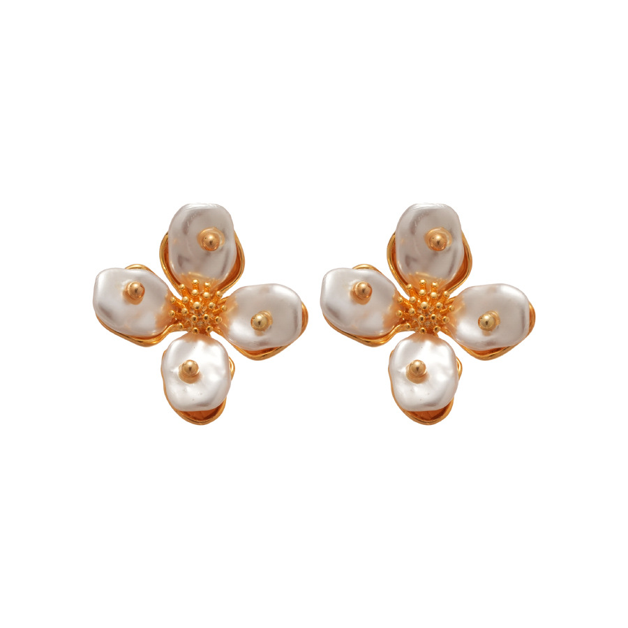 Korean Flower Pearl Versatile High-end Fashion Earrings French Retro Light Luxury Ear Jewelry for Women Wholesale - view 9