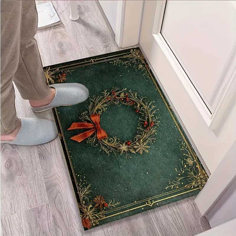VIKAMA Christmas Carpet Green Grass Knot Loop Carpet Bow Floor Mat Doormat Welcome Mat Living Room Carpet Rug For Bedroom Home DM251117