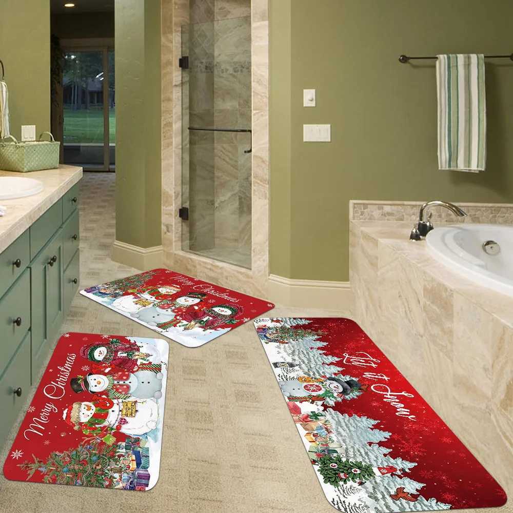 Christmas Snowman Snowflake Kitchen Mat Fleece Non-Slip Festive Rug for Living Room Bedroom Dining Holiday DecorM251117