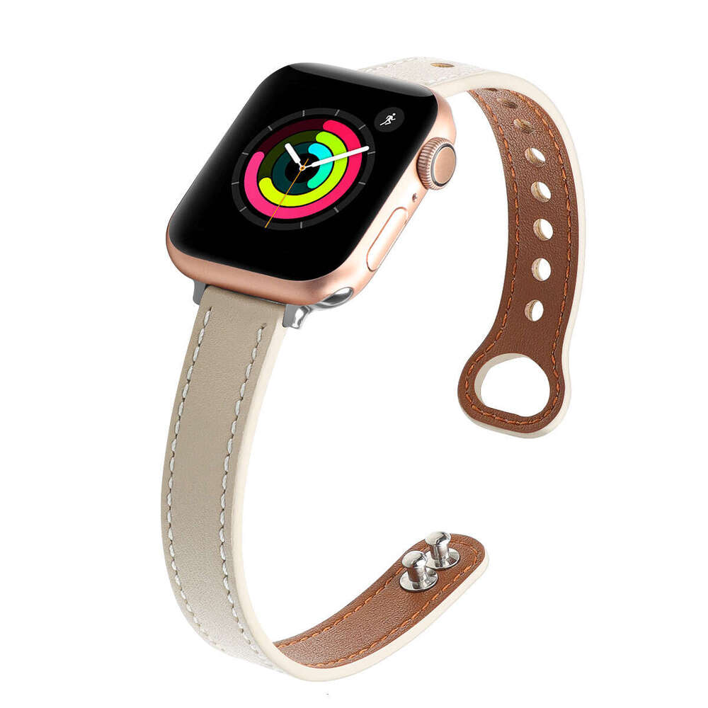 Suitable For Apple Watch Ultra Fine Double Nail Color Blocked Genuine Cowhide Small Waist Applewatch10 Strap