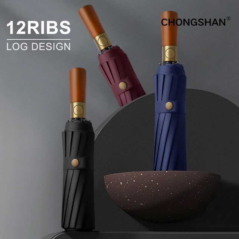 UV Umbrella for Men Women 12Ribs Wooden Handle Automat Umbrella Windproof Fold Strong Vinyle Business Luxury Travel Accessories C251117