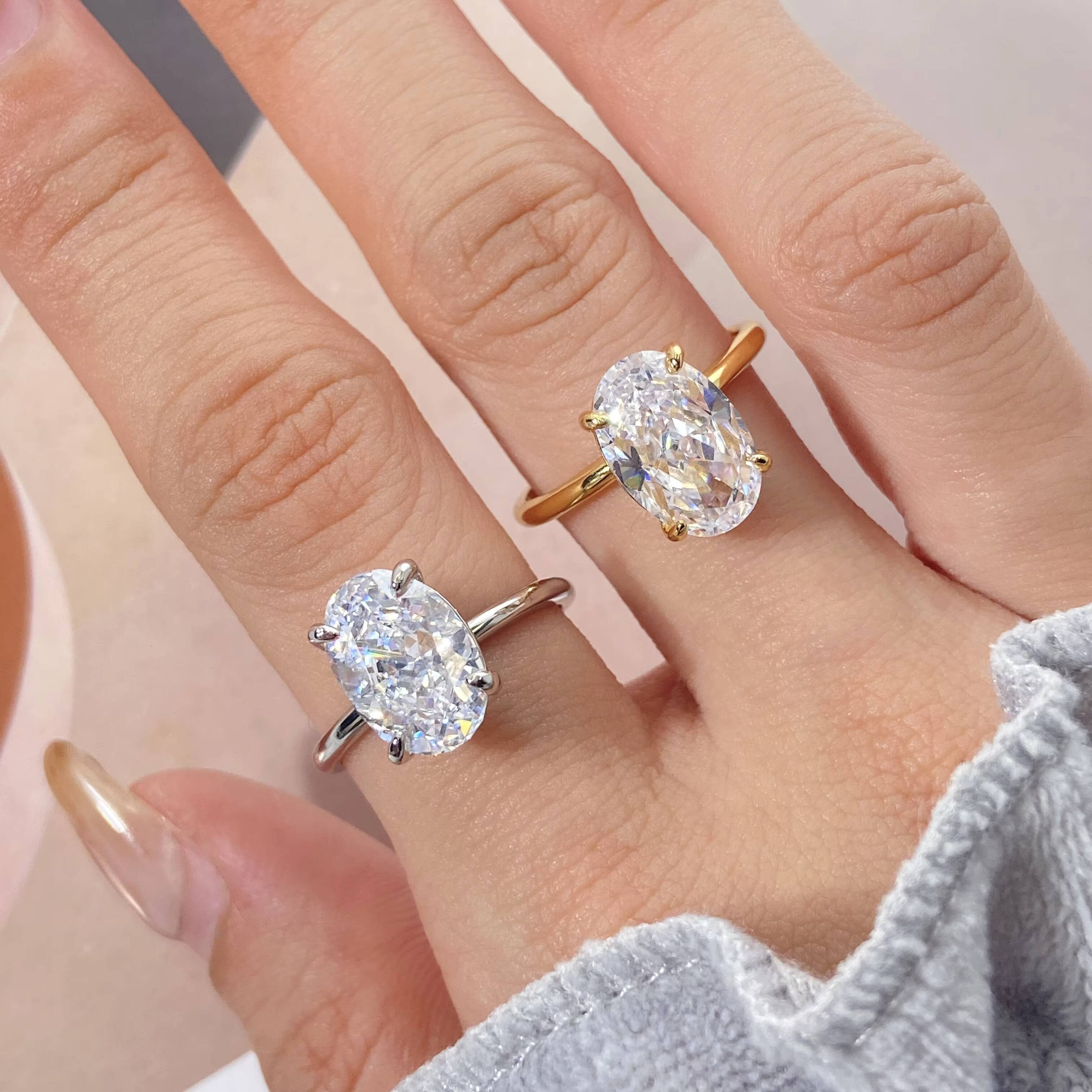 Silver Jewelry S925 Sterling Silver 8A Quality Oval Cut Zircon Silver Engagement Wedding Rings for Women