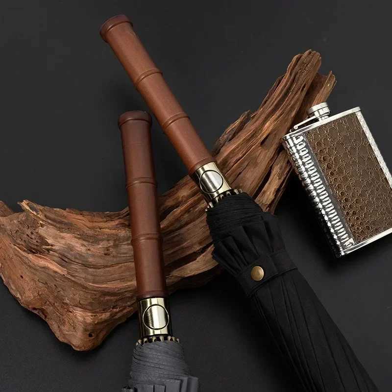 Resistant Wooden Handle Long Handle Umbrella 16 Bone Reinforced Sturdy Umbrella Wind Resistant Automatic Double Person Storm C251117