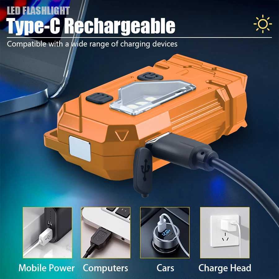 Mini Keychain EDC Flashlight Rechargeable Magnetic Torch Super Bright Pocket LED Torch Pen Clip Headlamp Outdoor Fishing Lamp M251117