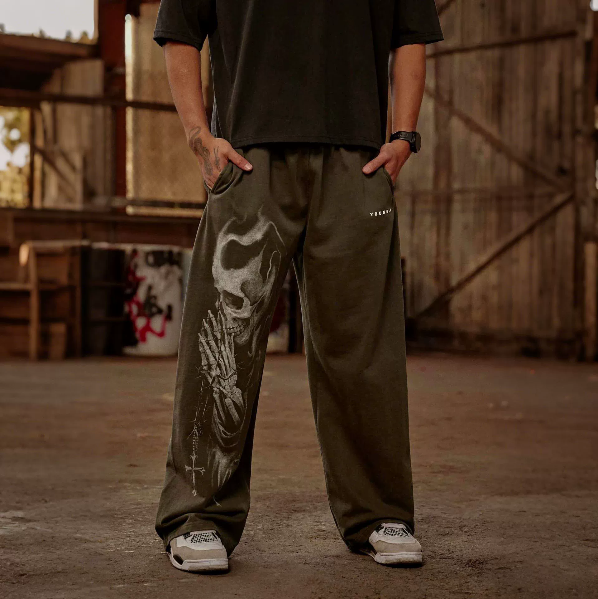 New Men's Fitness Sports Pants High Street Retro Hip-Hop Style Trendy Brand Printed Casual Trousers Men Long Pants Running Exercise Bottoms XXL D
