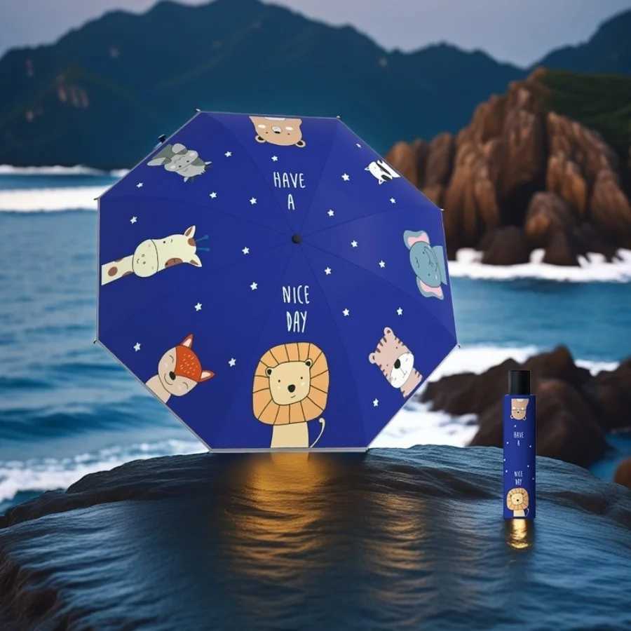 1PC Manual Cartoon Umbrella Dinosaur Astronaut Lovely Umbrella Windproof Folding Shade Umbrella With Reflective Stripe C251117
