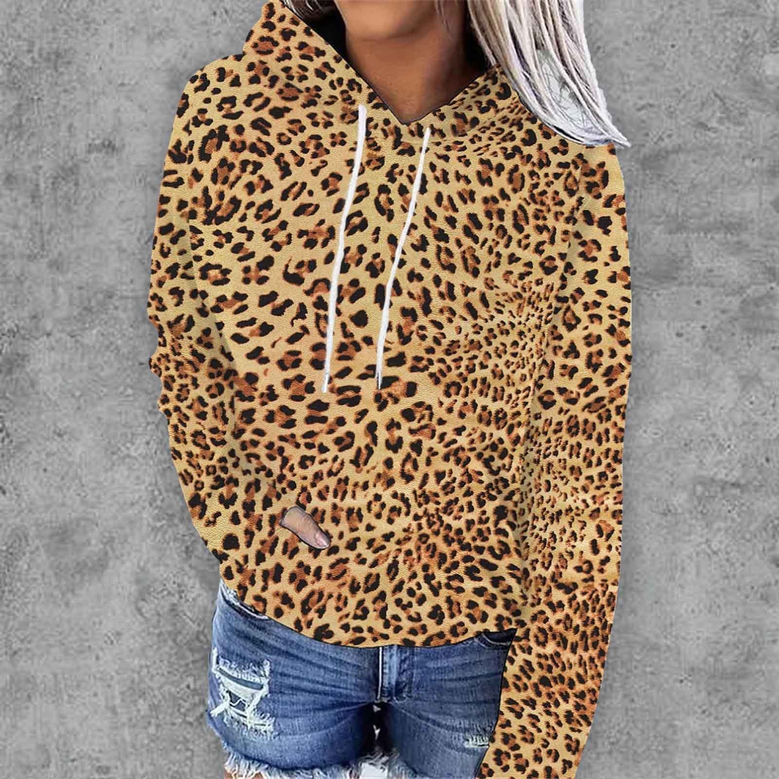 New Womens 3D Digital Print Leopard Hoodie Sweatshirt Hot Sale