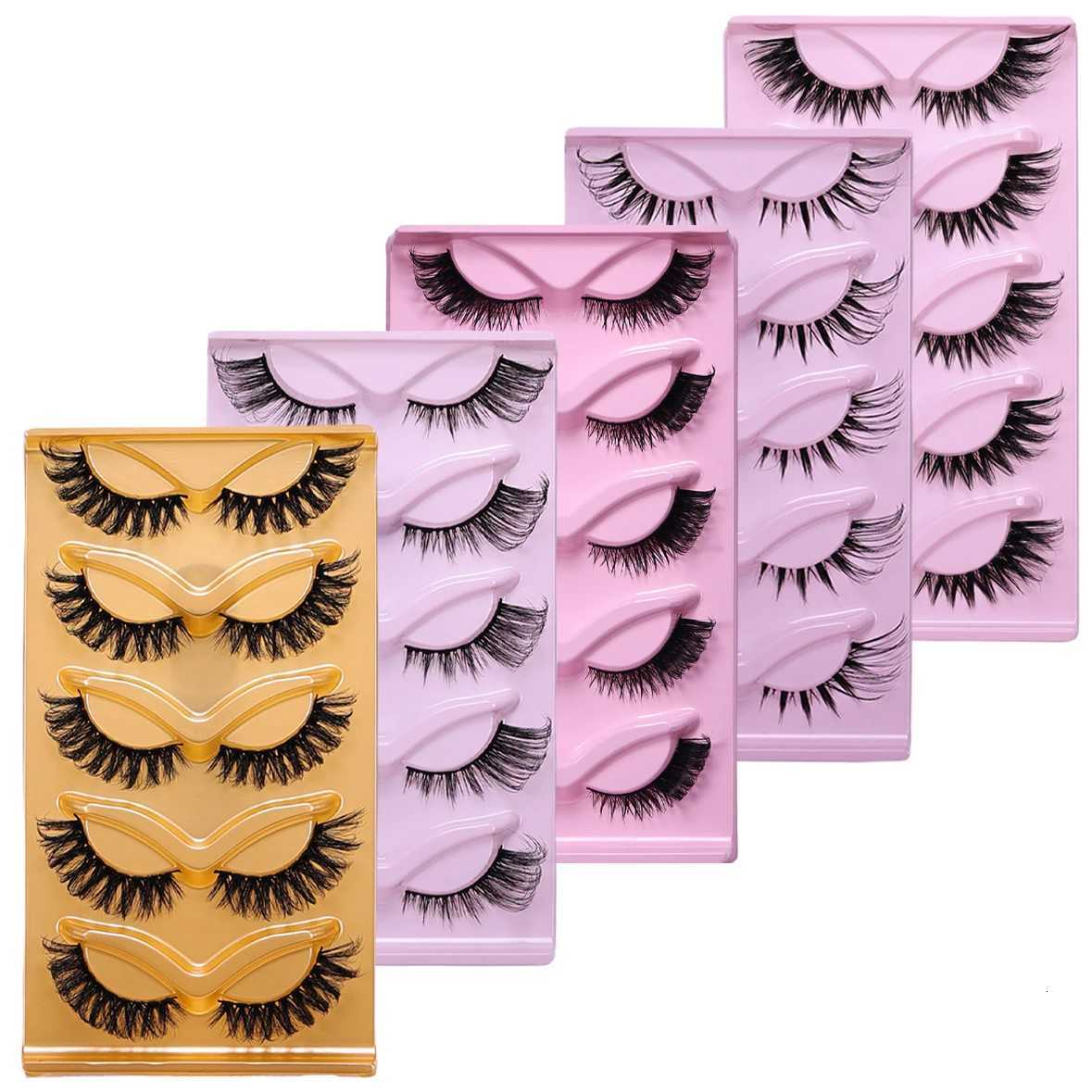 5 Pairs Cat Eye False Eyelashes Eye End Lengthening Long Curling Thick Fluffy All-match Comfortable Fake False EyelashesT251117