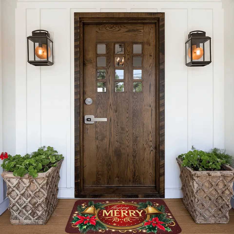 Traditional Christmas New Year 2026 Front Door Mat Anti-Slip Indoor Absorbent Doormat Garden Garage Entrance Rug CarpetM251117