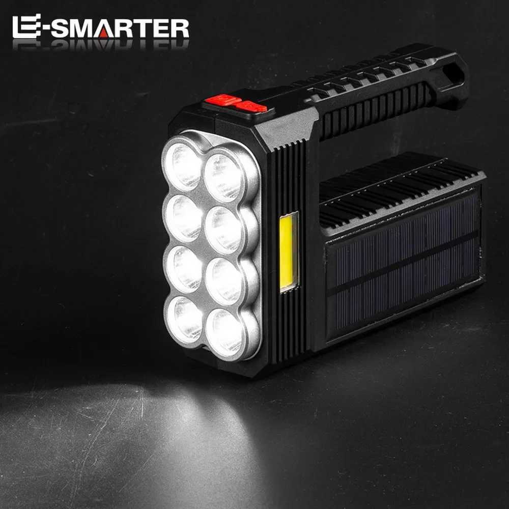 Outdoor Camping Searchlight 8LED Bulbs Solar Charging Handheld Flashlight USB Charge Portable Lamp 4 Bright Lighting Modes M251117