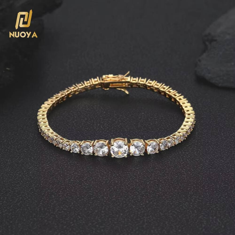 Moissanite New Style Iced Out Jewelry Bling Diamond Tennis Chain Gold Silver Round Cubic Zirconia Tennis Chain Bracelet for Girls Gift