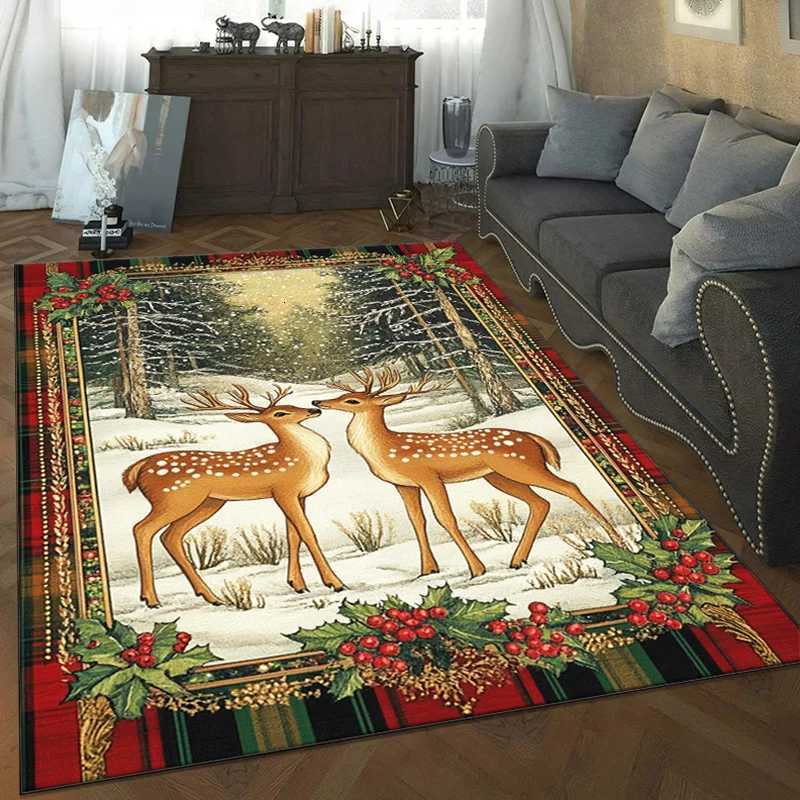 Winter Deer Christmas Rug for Festive Season Snowy Landscape Carpets Holiday Home Decor Anti slip carpet can be machine washedM251117