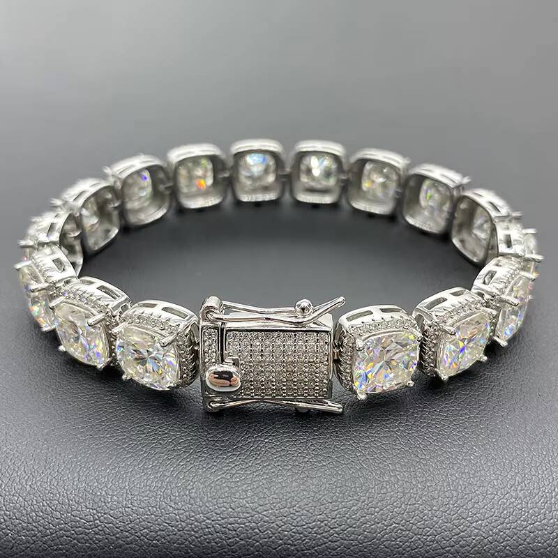 Men Luxury Design 10mm Cushion Shape Diamond Tennis Link Real 18k Gold Plated Silver 925 Moissanite Cluster Diamond Tennis Chain