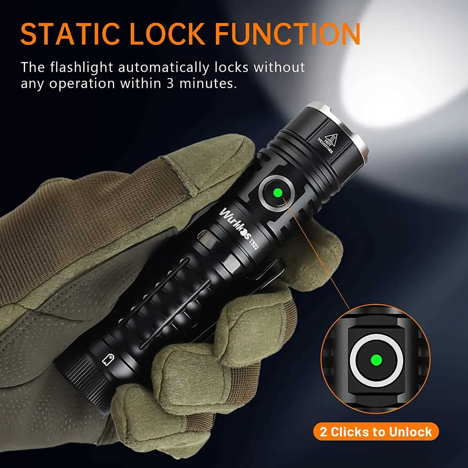 Wurkkos TS22 Rechargeable 21700 LED Flashlight XHP70D HI Max 4500LM IP68 with Magnet Tail Reverse Charging for Hiking M251117