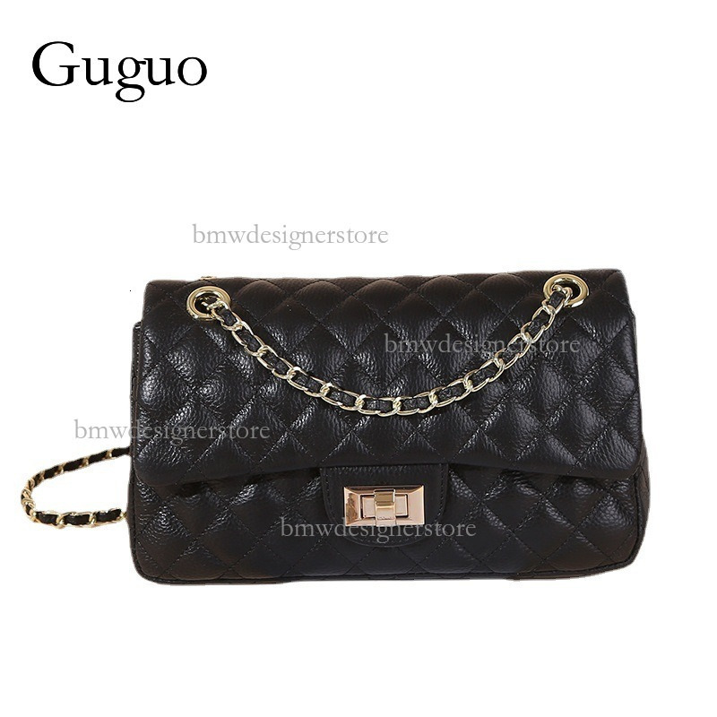 Guguo Designer Lingge Luxury Handbag Top Leather Fashion Chain Single Shoulder Crossbody Bag Metal Buckle High End Versatile Style Small Square Bag