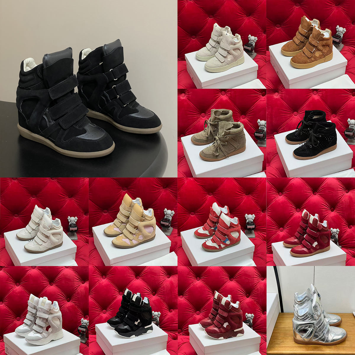 10A Ladies height increase boots winter hot sale black genuine leather real bekett suede wedge sneakers woman fashion show shoes red pink marants high quality