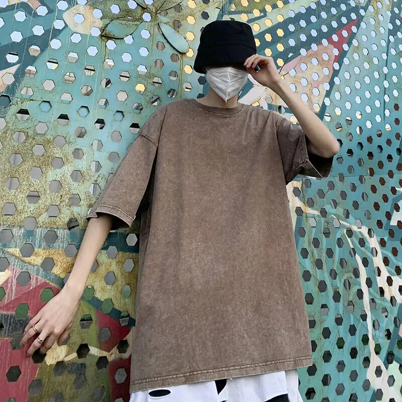 Harajuku Y2k Man Washed T-shirts Loose 100% Cotton Y2k Clothing Vintage Short Sleeve Crew Neck Tee Male Gothic Tops Summer 250417
