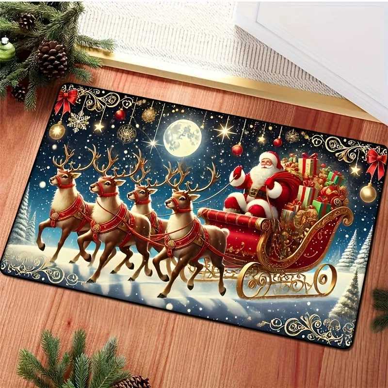 Washable Santa Reindeer Christmas Doormat - Non-Slip Perfect for Bedroom Hallway Kitchen Entrance Festive Home DecorM251117