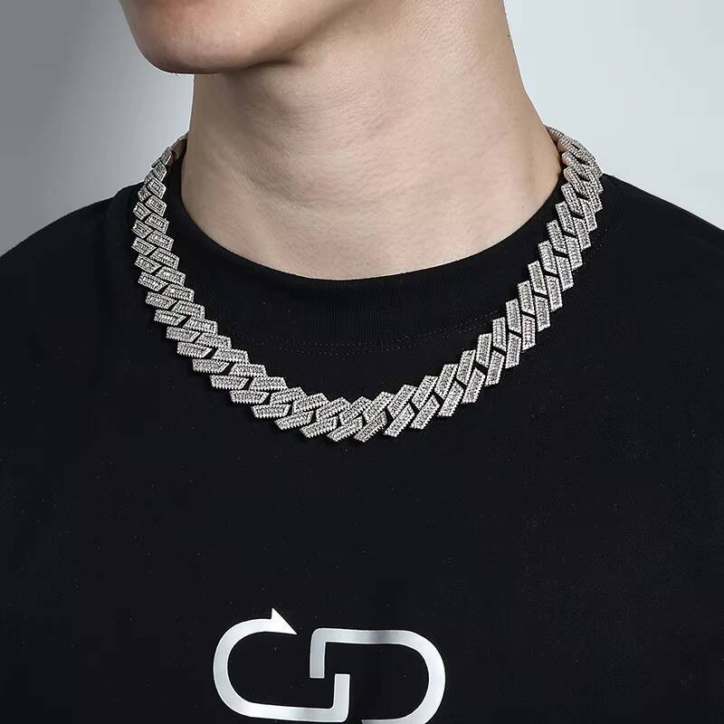 New Arrival Iced Out 18mm Hip Hop Cuban Link Silver 925 Heavy Gold VVS Moissanite Baguette Diamond Cuban Chains With GRA